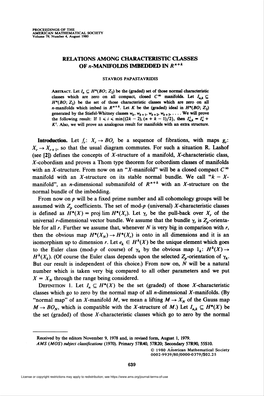 RELATIONS AMONG CHARACTERISTIC CLASSES of «MANIFOLDS IMBEDDED in Rn+K