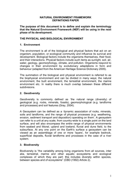 1 Natural Environment Framework Definitions