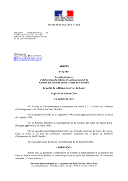 ARRÊTÉ N° 02-3534 Fixant Le Périmètre D'élaboration Du Schéma D'aménagement Et De Gestion Des Eaux Du Bassin Versant