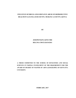 Influence of Drugs and Substance Abuse on Reproductive Health in Gatanga Sub County, Murang’A County, Kenya