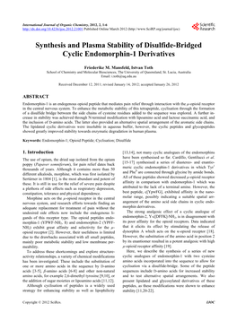 Synthesis and Plasma Stability of Disulfide-Bridged Cyclic Endomorphin-1 Derivatives