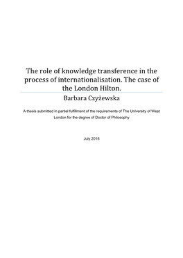 The Role of Knowledge Transference in the Process of Internationalisation