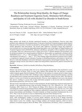 The Relationship Among Sleep Quality, the Stages of Change Readiness and Treatment Eagerness Scale, Abstinence Self-Efficacy, An