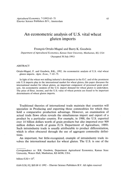 An Econometric Analysis of U.S. Vital Wheat Gluten Imports