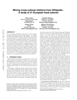 Mining Cross-Cultural Relations from Wikipedia - a Study of 31 European Food Cultures