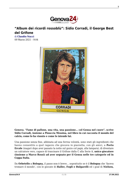 “Album Dei Ricordi Rossoblù”: Sidio Corradi, Il George Best Del Grifone Di Claudio Nucci 09 Marzo 2021 – 9:04