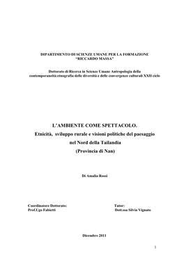 L'ambiente COME SPETTACOLO. Etnicità, Sviluppo Rurale E Visioni