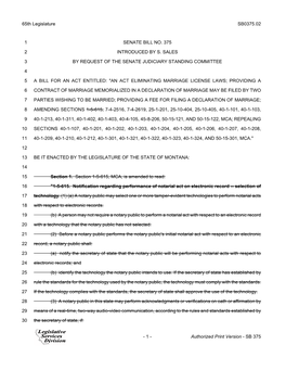 65Th Legislature SB0375.02 SENATE BILL NO. 375 1 INTRODUCED BY