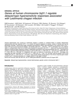 Genes at Human Chromosome 5Q31.1 Regulate Delayed-Type Hypersensitivity Responses Associated with Leishmania Chagasi Infection