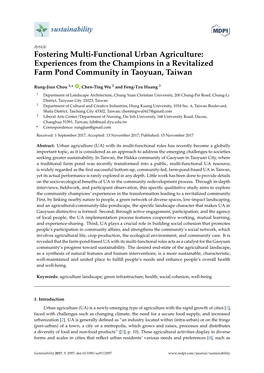 Fostering Multi-Functional Urban Agriculture: Experiences from the Champions in a Revitalized Farm Pond Community in Taoyuan, Taiwan