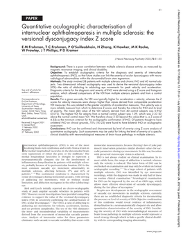 The Versional Dysconjugacy Index Z Score E M Frohman, T C Frohman, P O’Suilleabhain, H Zhang, K Hawker, M K Racke, W Frawley, J T Phillips, P D Kramer