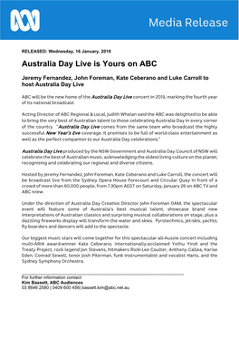 Australia Day Live Is Yours on ABC