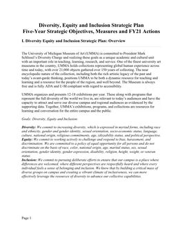 Diversity, Equity and Inclusion Strategic Plan Five-Year Strategic Objectives, Measures and FY21 Actions