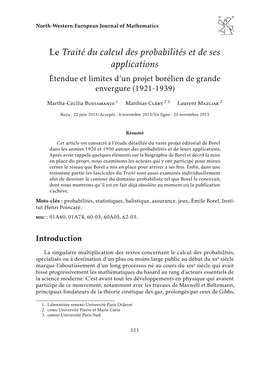 Le Traité Du Calcul Des Probabilités. Étendue Et Limites D'un Projet Borélien