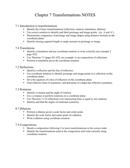 Chapter 7 Transformations NOTES