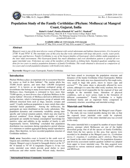 Population Study of the Family Cerith Dy of the Family Cerithiidae