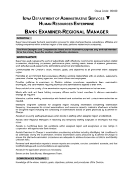 Bank Examiner-Regional Manager