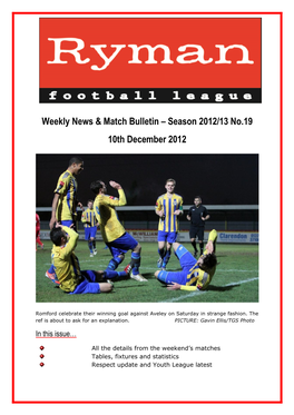 Weekly News & Match Bulletin – Season 2012/13 No.19 10Th December 2012