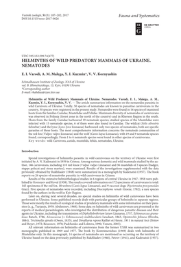 Helminths of Wild Predatory Mammals of Ukraine