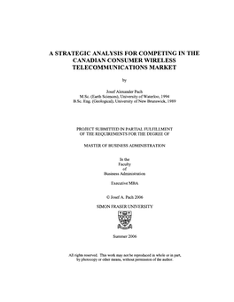 A Strategic Analysis for Competing in the Canadian Consumer Wireless Telecommunications Market
