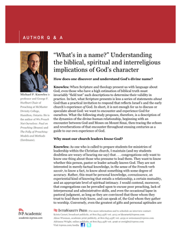 Understanding the Biblical, Spiritual and Interreligious Implications of God’S Character