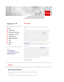 Enewsletter No. 485 | SECA | Swiss Private Equity & Corporate Finance