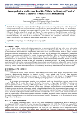 Aeromycological Studies Over Two Rice Mills in the Desaiganj Tahsil of District Gadchiroli of Maharashtra State (India)