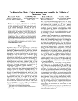 Patient Autonomy As a Model for the Wellbeing of Technology Users Emanuelle Burton Kristel Clayville Judy Goldsmith Nicholas Mattei Dept