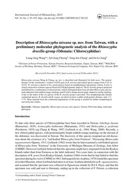 Description of Rhinocypha Taiwana Sp. Nov. from Taiwan, with a Preliminary Molecular Phylogenetic Analysis of the Rhinocypha Drusilla-Group (Odonata: Chlorocyphidae)