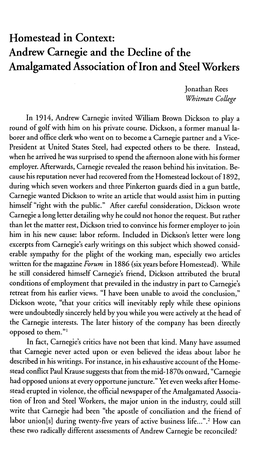 Andrew Carnegie and the Decline of the Amalgamated Association of Iron and Steel Workers