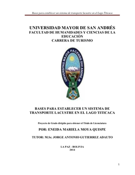 Bases Para Establecer Un Sistema De Transporte Lacustre En El Lago Titicaca