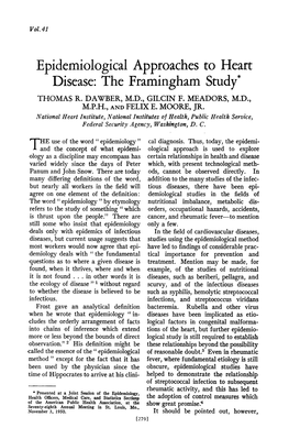 Epidemiological Approaches to Heart Disease: the Framingham Study* THOMAS R