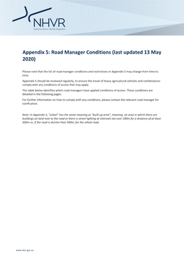 Appendix 5: Road Manager Conditions (Last Updated 13 May 2020)