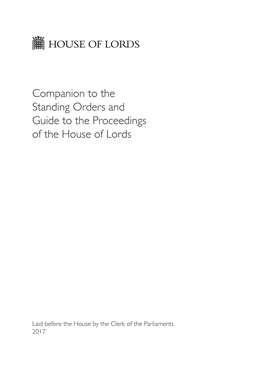 House of Lords Companion to the Standing Orders