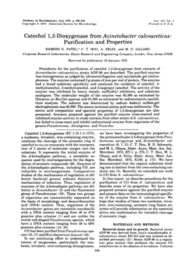 Catechol 1,2-Dioxygenase from Acinetobacter Calcoaceticus: Purification and Properties RAMESH N