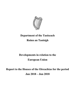 Department of the Taoiseach Roinn an Taoisigh Developments In