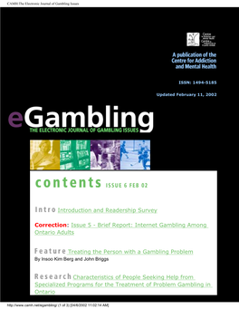 CAMH:The Electronic Journal of Gambling Issues