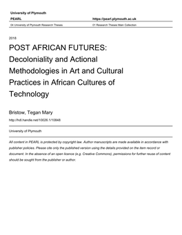 Decoloniality and Actional Methodologies in Art and Cultural Practices in African Cultures of Technology
