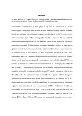 ABSTRACT DUTTA, VIKRANT. Characterization of Disinfectant And