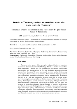 Trends in Taxonomy Today: an Overview About the Main Topics in Taxonomy