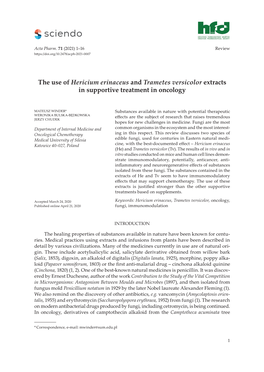 The Use of Hericium Erinaceus and Trametes Versicolor Extracts in Supportive Treatment in Oncology