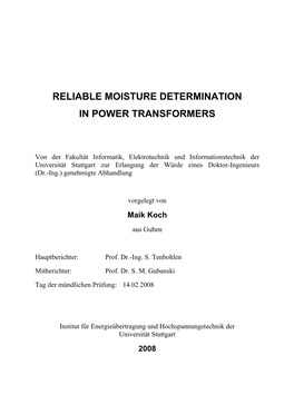 Reliable Moisture Determination in Power Transformers