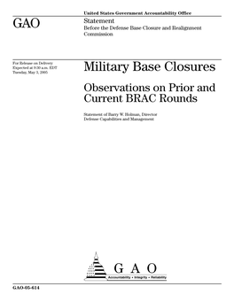 GAO-05-614 Military Base Closures: Observations on Prior and Current