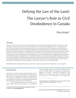 The Lawyer's Role in Civil Disobedience in Canada