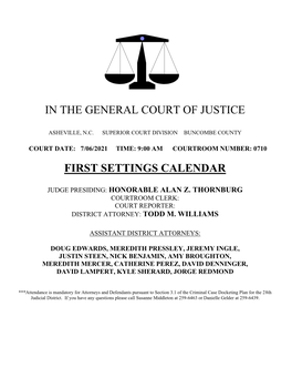 In the General Court of Justice First Settings