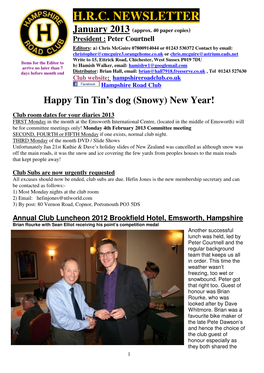 H.R.C. NEWSLETTER January 2013 (Approx