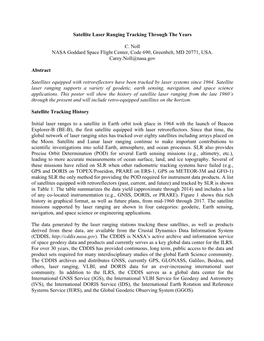 Satellite Laser Ranging Tracking Through the Years C. Noll NASA