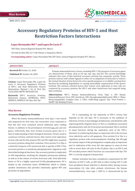 Accessory Regulatory Proteins of HIV-1 and Host Restriction Factors Interactions