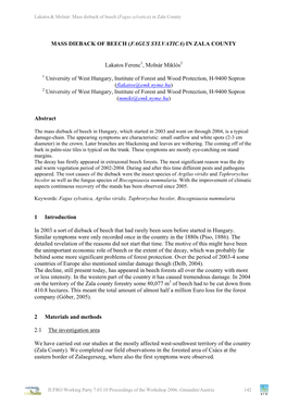 Mass Dieback of Beech (Fagus Sylvatica) in Zala County