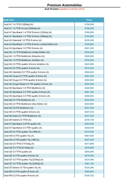 Premium Automobiles Audi Pricelist (Updated on 09-Nov-2012)